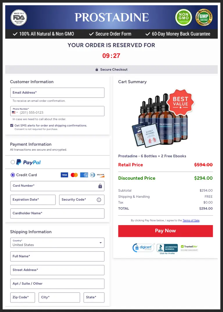 Prostadine Official Website Secure Order Page